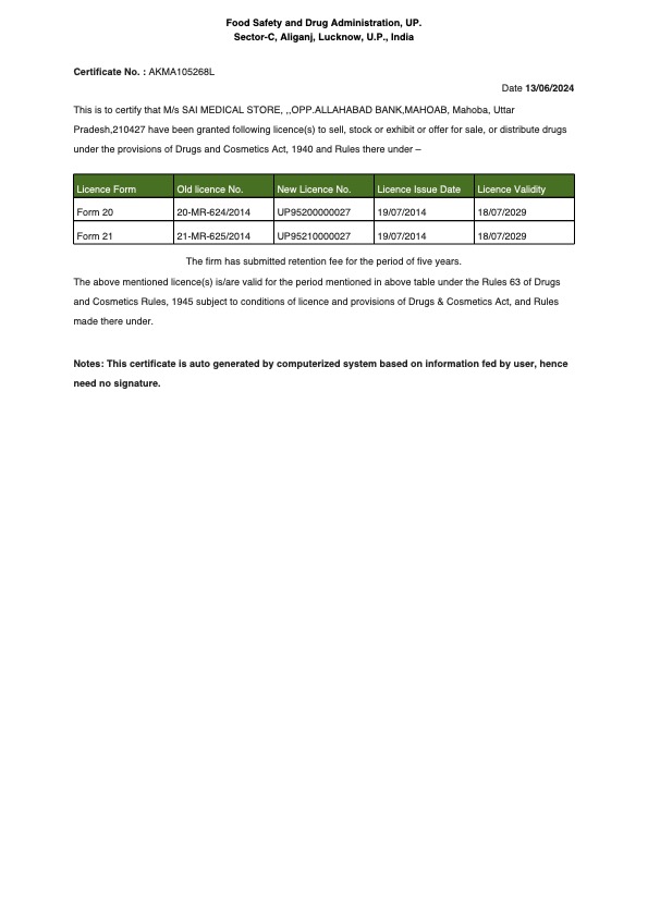 Original Drug Licence Form 20 & 21